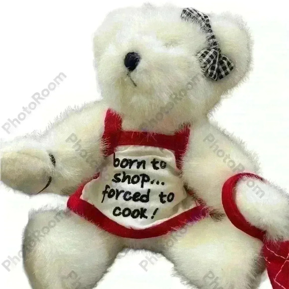 Boyds Bears Razz Bearies Dinah Out Bear Apron Born To Shop 8” Jointed Plush Toy - Picture 3 of 4